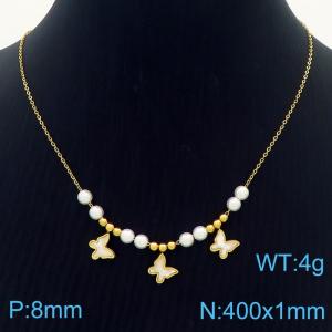 420x1mm Beaded With Butterflies Charm Pendant Necklace For Women Stainless Steel Necklace Gold Color - KN250172-HM