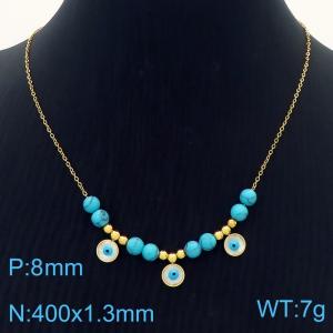 420x1mm Blue Beaded With Eyes Charm Pendant Necklace For Women Stainless Steel Necklace Gold Color - KN250174-HM