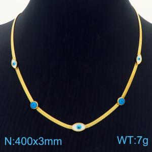 5mm Snake Chain with Blue Eye Charm Necklace For Women Stainless Steel Necklace Gold Color - KN250178-HM