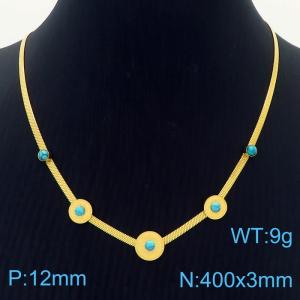3mm Snake Chain with Turkey Blue Stone Charm Necklace For Women Stainless Steel Necklace Gold Color - KN250183-HM