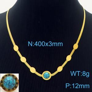 3mm Snake Chain with Turkish Stone and Gold Blank Charm Necklace For Women Stainless Steel Necklace Gold Color - KN250184-HM