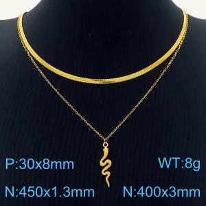Snake Charms Pendant Double Layers Necklace For Women Stainless Steel Necklace Gold Color - KN250189-HM
