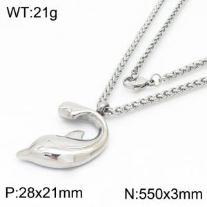 550mm Unisex Stainless Steel Braid Chain Necklace with Magnetic Dolphin Pendant - KN250296-Z