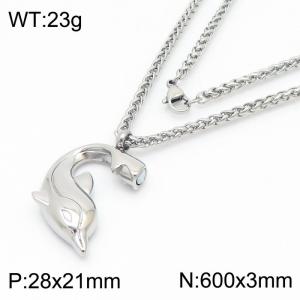 600mm Unisex Stainless Steel Braid Chain Necklace with Magnetic Dolphin Pendant - KN250297-Z