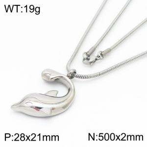 500mm Unisex Stainless Steel Round Chain Necklace with Magnetic Dolphin Pendant - KN250299-Z