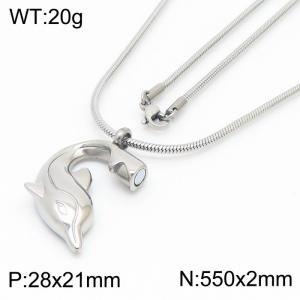 550mm Unisex Stainless Steel Round Chain Necklace with Magnetic Dolphin Pendant - KN250300-Z