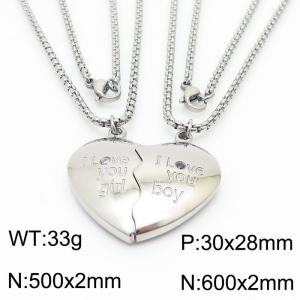 Romantic Stainless Steel Jewelry Set with Double Box Chain Necklaces&Whole Love Heart Pendant - KN250301-Z