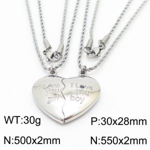 Romantic Stainless Steel Jewelry Set with Double Rope Chain Necklaces&Whole Love Heart Pendant - KN250304-Z