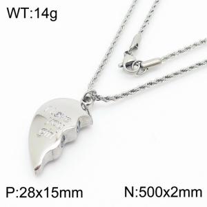 500mm Unisex Stainless Steel Rope Chain Necklace with Magnetic Broken Heart Pendant - KN250306-Z