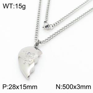 500mm Unisex Stainless Steel Cuban Chain Necklace with Magnetic Broken Heart Pendant - KN250309-Z