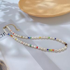 Vintage Style Freshwater Pearl Titanium Steel Colorful Necklace - KN250328-WGTY