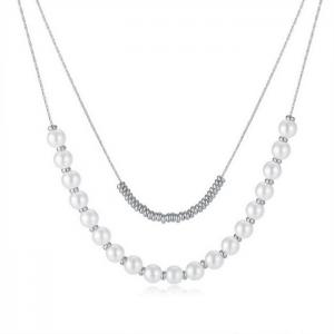 High quality collarbone chain steel color titanium steel pearl double layer necklace - KN250333-WGTY