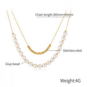 High quality collarbone chain gold titanium steel pearl double layer necklace - KN250334-WGTY