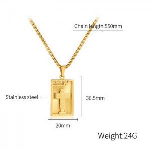 Vintage patterned titanium steel cross square men's hip-hop necklace - KN250336-WGTY