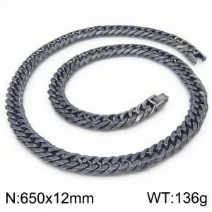 650x12mm Long Vintage Men's Charm Cuban Chain Fashion Stainless Steel Bracelet Black Color - KN250342-KFC