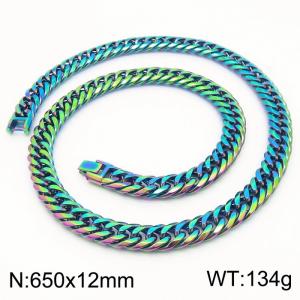 650x12mm Long Vintage Men's Charm Cuban Chain Fashion Stainless Steel Bracelet Rainbow Color - KN250344-KFC