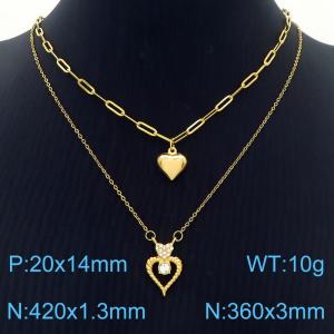 European and American fashion love pendant with stainless steel double layer collarbone chain - KN250353-SY