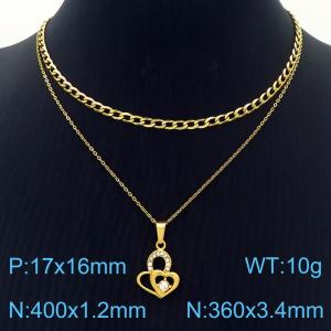 Personalized Diamond Heart Pendant Double Layer Stainless Steel Necklace - KN250356-SY