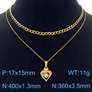 European and American Love Pendant Stainless Steel Double Layer Necklace - KN250358-SY
