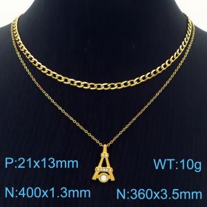 Fashionable and Personalized Paris Tower Pendant Double Layer Stainless Steel Necklace - KN250359-SY