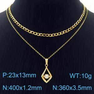 Diamond Diamond Pendant Stainless Steel Double Layer Necklace - KN250361-SY