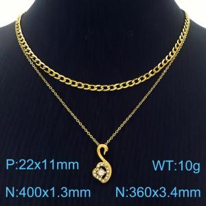 Swan Diamond Pendant Stainless Steel Double Layer Necklace - KN250362-SY