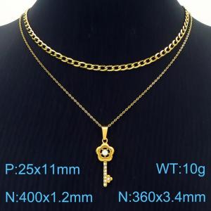 Key Diamond Pendant Stainless Steel Double Layer Necklace - KN250364-SY