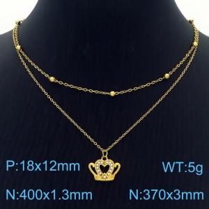 Crown Diamond Pendant Stainless Steel Double Layer Necklace - KN250373-SY