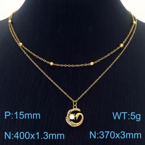 Creative Hollow out Diamond Swan Pendant Stainless Steel Double Layer Necklace - KN250374-SY