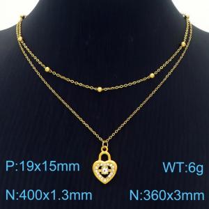 Love Lock Pendant Stainless Steel Double Layer Necklace - KN250378-SY