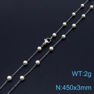 Stainless steel 450 × 3mm fashionable and minimalist niche design women's pearl silver necklace - KN250380-Z