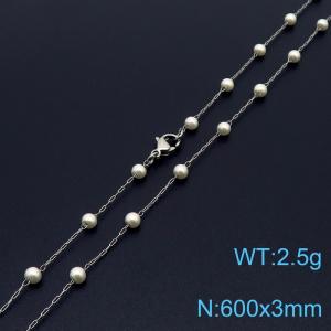Stainless steel 600 × 3mm fashionable and minimalist niche design women's pearl silver necklace - KN250383-Z