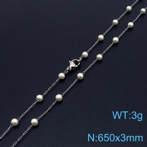 Stainless steel 650 × 3mm fashionable and minimalist niche design women's pearl silver necklace - KN250384-Z