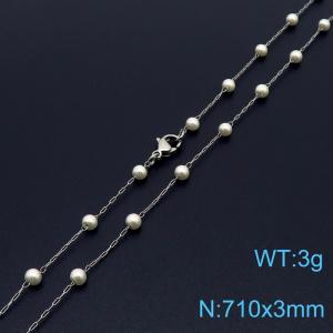 Stainless steel 710 × 3mm fashionable and minimalist niche design women's pearl silver necklace - KN250385-Z
