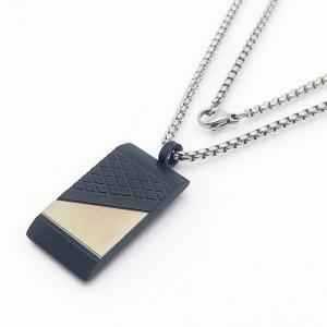 European and American fashion stainless steel square pearl chain hanging plaid rectangular military brand black pendant temperament silver necklace - KN250417-AQ