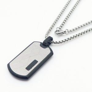 European and American fashion stainless steel square pearl chain hanging colorful military brand pendant jewelry temperament silver necklace - KN250418-AQ