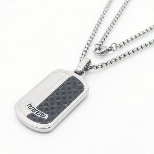 European and American fashion stainless steel square pearl chain hanging plaid military brand color pendant temperament silver necklace - KN250432-AQ