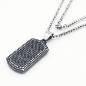 European and American fashion stainless steel square pearl chain hanging plaid military brand black pendant temperament silver necklace - KN250433-AQ