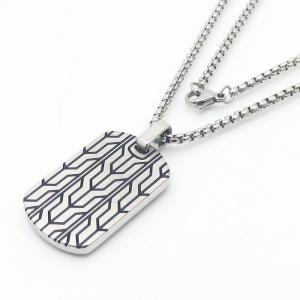 European and American fashion stainless steel square pearl chain hanging line pattern military brand pendant temperament silver necklace - KN250435-AQ