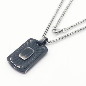 European and American fashion stainless steel square pearl chain hanging square military brand black pendant temperament silver necklace - KN250436-AQ