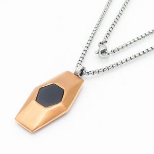 European and American fashion stainless steel square pearl chain hanging geometric shape color pendant temperament silver necklace - KN250456-AQ