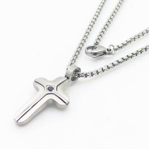 European and American fashion versatile square pearl chain hanging cross pendant titanium steel temperament silver necklace - KN250459-AQ