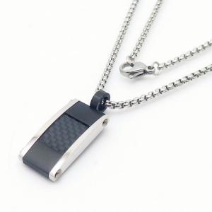 European and American fashion stainless steel square pearl chain hanging plaid rectangular military brand color pendant temperament silver necklace - KN250465-AQ