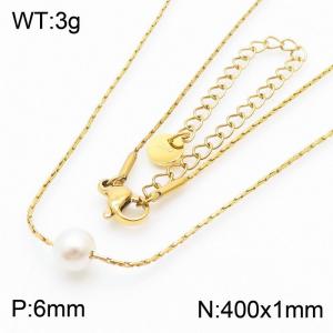 Simple white round bead titanium steel lock bone chain necklace - KN250481-K