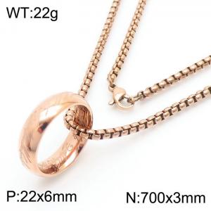 European and American fashion stainless steel 600 × 3mm Square Pearl Chain Ring Pendant Charm Rose Gold Necklace - KN250568-ZC