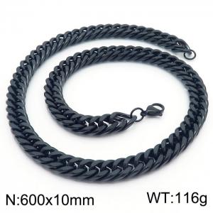 10mm 600mm Stainless Steel Cuban Chain Necklace Black Color - KN250778-Z