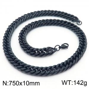 10mm 750mm Stainless Steel Cuban Chain Necklace Black Color - KN250781-Z