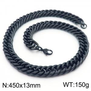 13mm 450mm Stainless Steel Cuban Chain Necklace Black Color - KN250796-Z