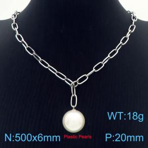 Stainless steel 500 × 6mm Oval Chain Hanging Freshwater Pearl Pendant Women's Fashion Versatile Silver Necklace - KN250847-Z