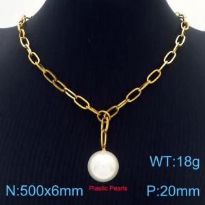Stainless steel 500 × 6mm Oval Chain Hanging Freshwater Pearl Pendant Women's Fashion Versatile Gold Necklace - KN250848-Z